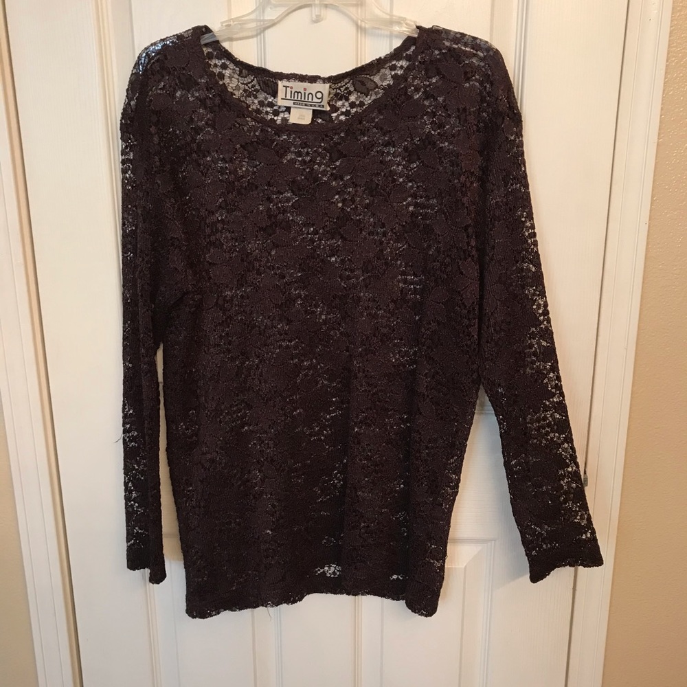 PM11025 Long Sleeve Pullover Lace Blouse